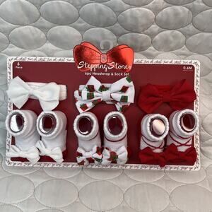 Baby Holiday Socks & Headwraps Girls Gift Set Size 0/6m Christmas Soft Headbands